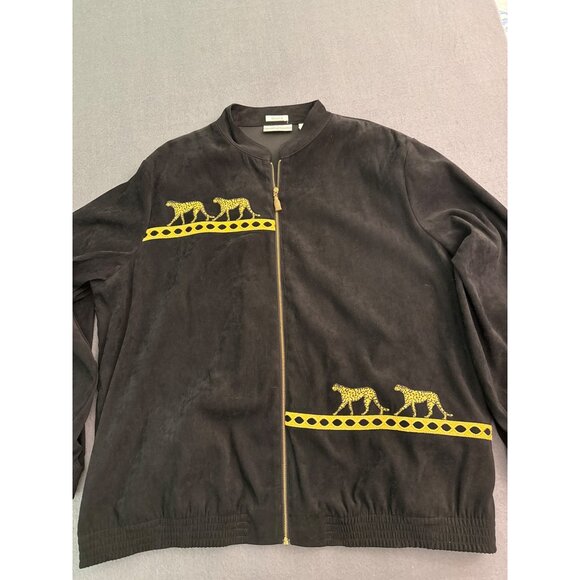 Drapers & Damons XL Black Stretch Jacket With Yellow Cheetah Embroidery & Gold Z - Picture 4 of 9